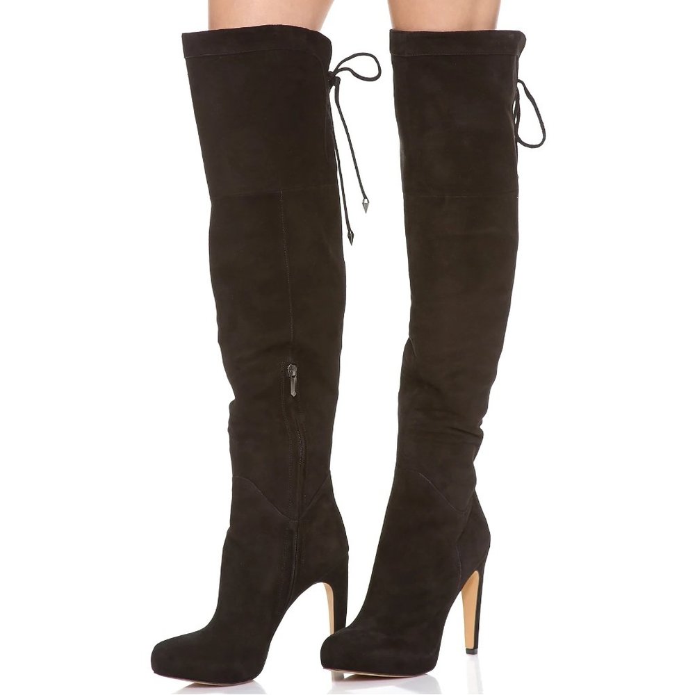 $300 SAM EDELMAN KAYLA OVER THE KNEE BOOT SUEDE BLACK HEEL DRESS 8 (TB24)